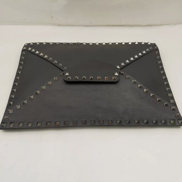 Valentino Garavani oversized black gray gunmetal stud envelope clutch - Picture 5 of 8